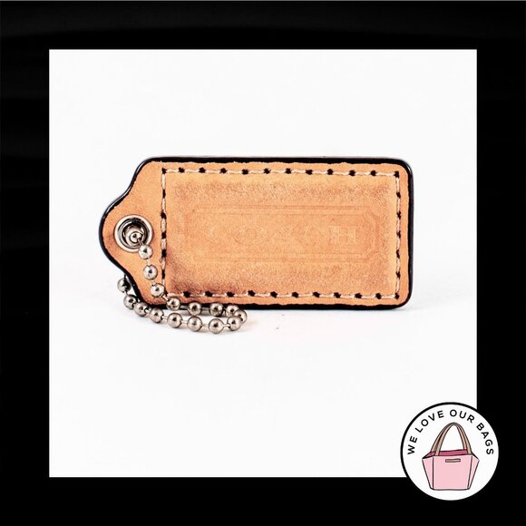 2" COACH Saddle Brown & Black Leather Nickel Key Fob Bag Charm Keychain Hang Tag - Picture 1 of 2